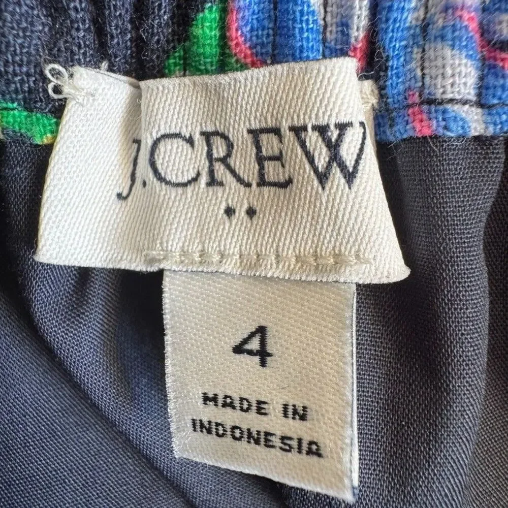NWOT J. Crew Size 4 Linen Blend Mini Skirt Black Floral Elastic Waist Lined